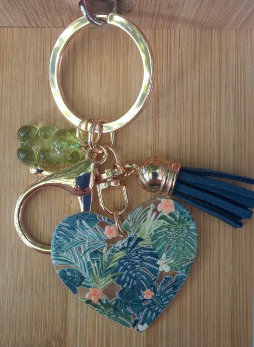 Porte clefs coeur tropical/ours/pompon